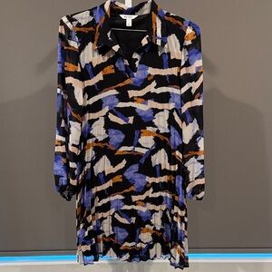 Nine West Abstract Pleated Long-Sleeve Dress